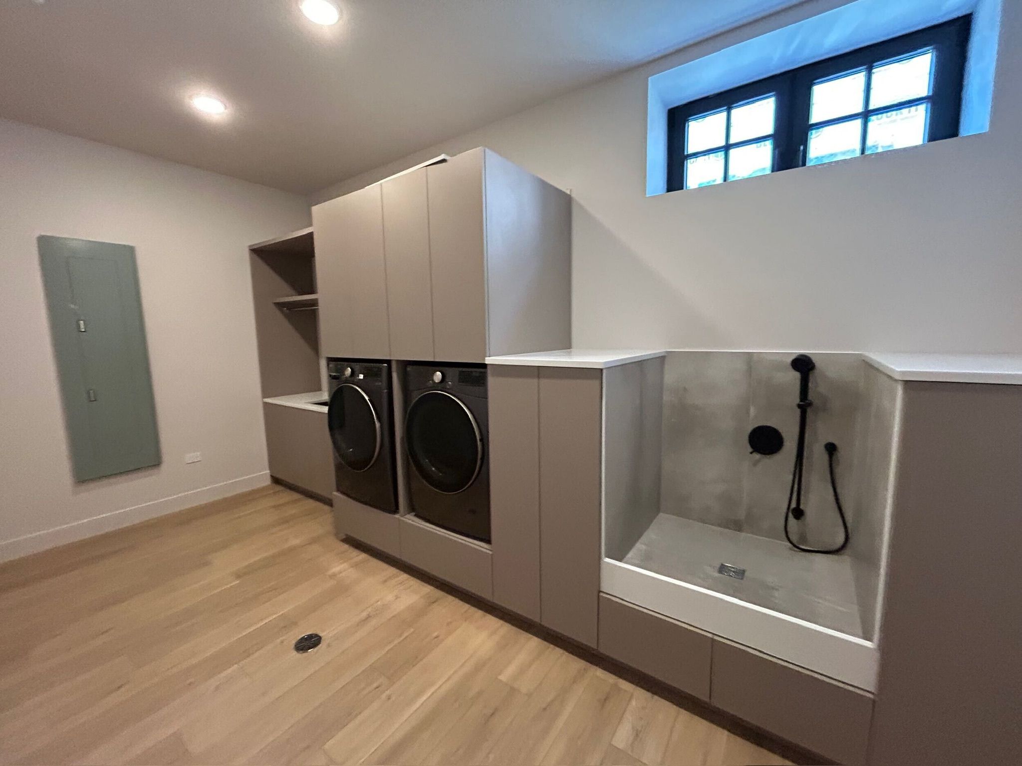 Laundry room with dog wash station